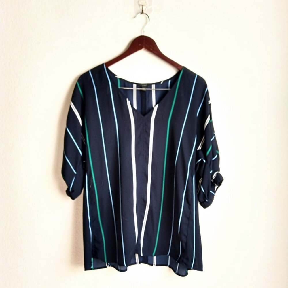 Ann Taylor Factory XL blue stripe v-neck blouse